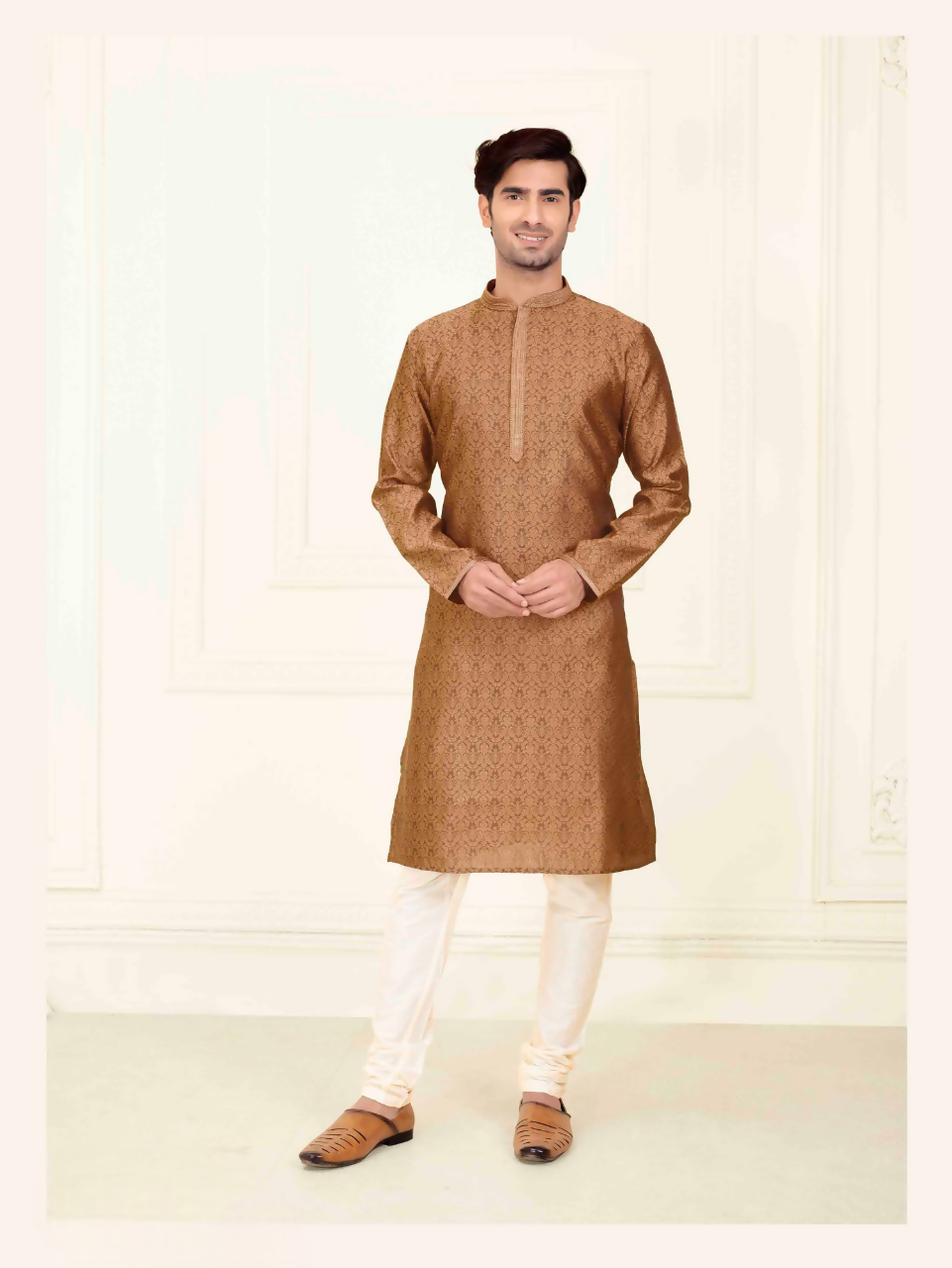 Joban Fashion Brown Jacquard Kurta Pyjama