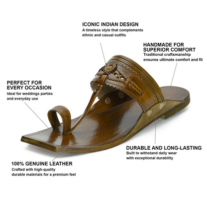 Stepsoft Men'S Olive Brown Kolhapuri Chappal | Handcrafted Leather Ethnic Slip-On Slippers