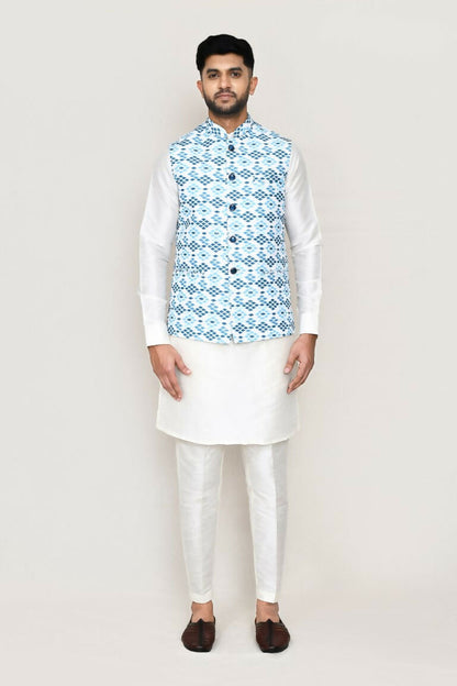 Joban Fashion White Colored Art Silk Fabric Kurta, Jacket With Straight Fit Pant
