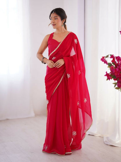 Red Fendy Designer Beads Moti,Val Sequence Work Saree - Siara