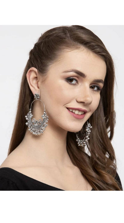 Mominos Fashion Silver-Plated Peacock Design Chandbali Earrings
