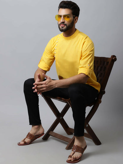 Even Apparels Yellow Color Pure Cotton Men's Kurta With Side Placket (MMS759)