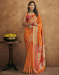 Vastranavya Orange Soft Paithani Silk Saree With Gold Zari Weaving Motifs With Matching Blouse Fabric