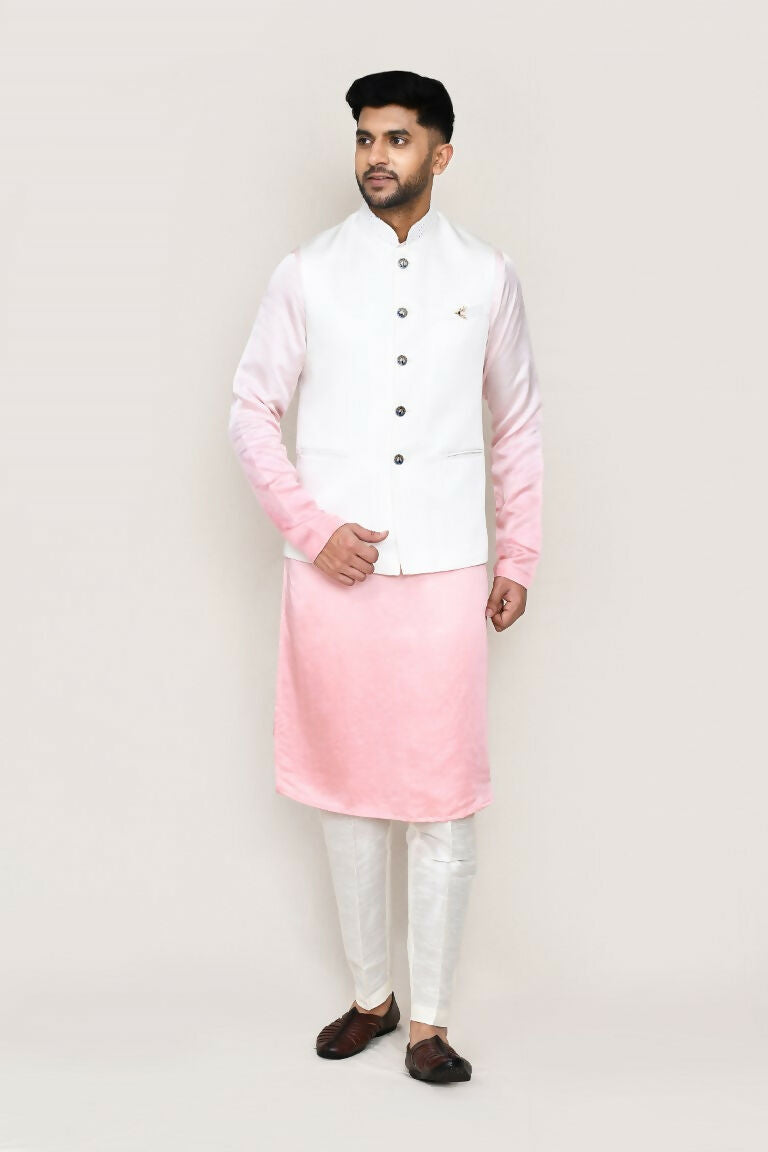 Joban Fashion White Colored Art Silk Fabric Kurta, Jacket With Straight Fit Pant