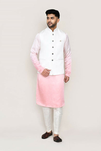 Joban Fashion White Colored Art Silk Fabric Kurta, Jacket With Straight Fit Pant