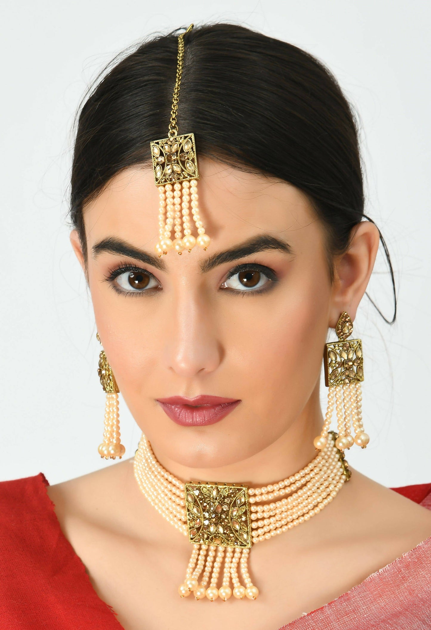 Mominos Fashion Johar Kamal Off White Color Kundan & Pearls Necklace Set