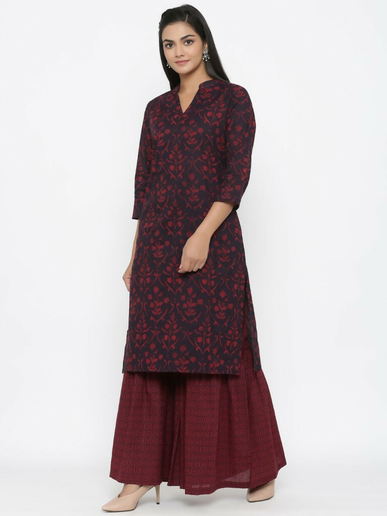 Miravan Women's Cotton Floral Print Straight Kurta Sharara Set