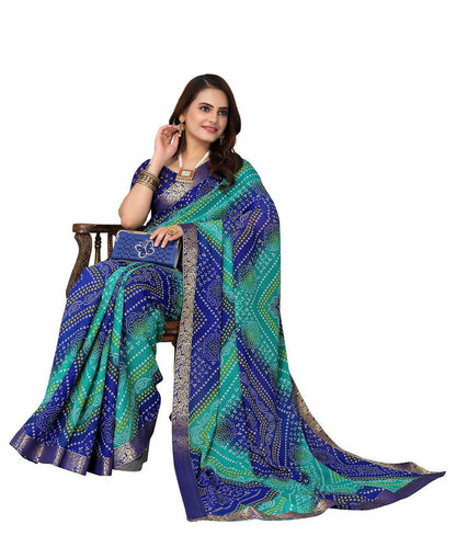 Vamika Blue Georgette Printed With Lace Saree (VERA BLUE)