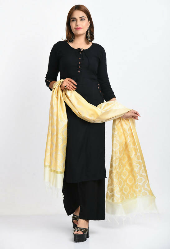 Mominos Fashion Moeza Women's Banarsi Silk All Over Woven Design Cream Dupatta