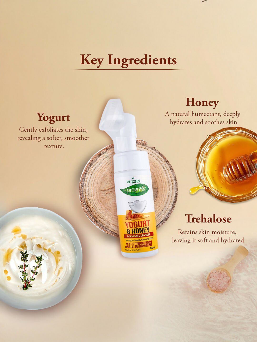 VI-JOHN Prakritik Yogurt & Honey geling Face wash Restores glow, Made With 100% Natural Bio Actives