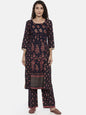 Souchii Navy Blue & Pink Printed Kurta with Palazzos