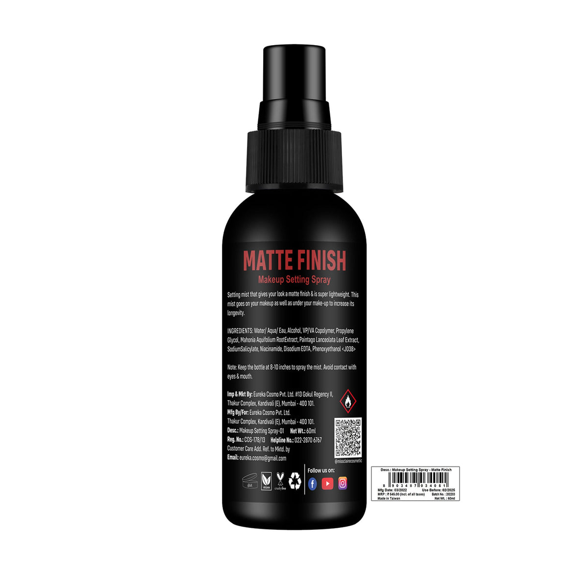 Miss Claire Fixing Spray For Makeup Matte Finish