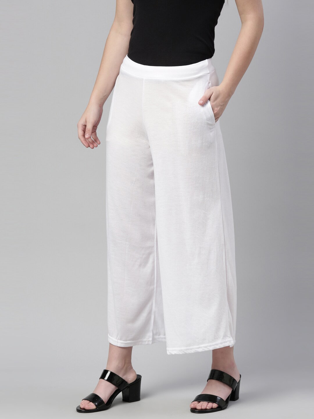 Souchii White Knitted Ethnic Palazzos