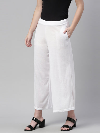 Souchii White Knitted Ethnic Palazzos