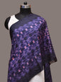 Dark Blue and Pink Shibori Silk Handloom Stole with Zig-Zag Design - Global Threads