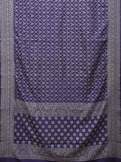 Dark Blue Cut Work Tussar Cotton Handloom Saree with All Over Jamdani Style Design - Global Threads