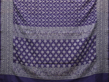 Dark Blue Cut Work Tussar Cotton Handloom Saree with All Over Jamdani Style Design - Global Threads
