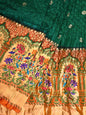 Dark Green Bandhani Paithani Silk Handloom Saree with One Side Border Design - Global Threads