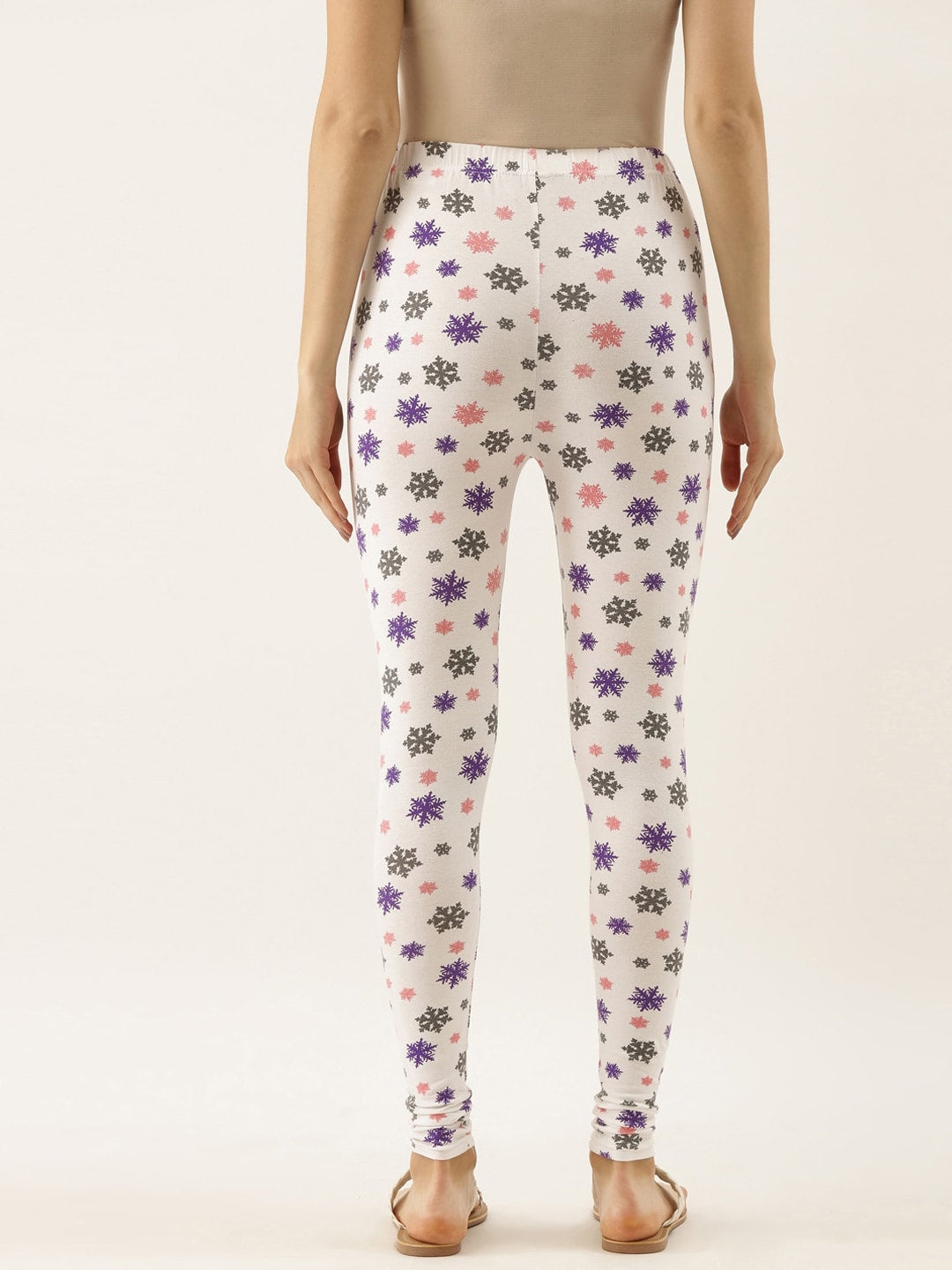 Souchii White & Grey Printed Slim-Fit Ankle-Length Leggings