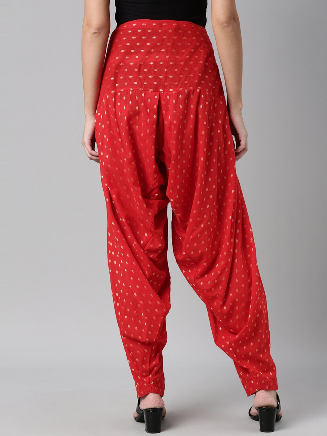 Souchii Red & Gold-Coloured Woven Design Pure Cotton Patiala