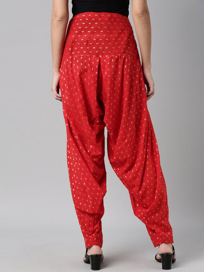 Souchii Red & Gold-Coloured Woven Design Pure Cotton Patiala