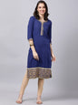 Souchii Women Blue Yoke Design Thread Work Grandeur & Majestic Artwork Kurta