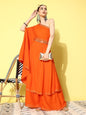 InWeave Women's Orange Oneshoulder Mirror Work Belted Kurta Set