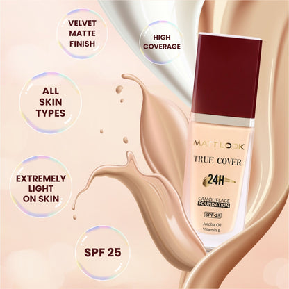 Matt Look True Cover Camouflage 24Hrs Long Stay Foundation - Sun Beige