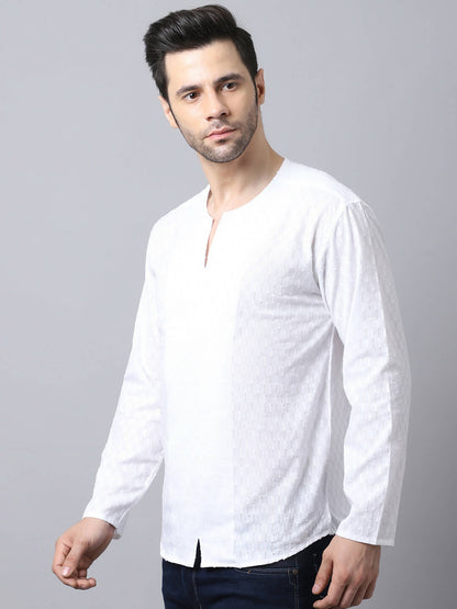 Even Apparels White Pure Cotton Embroided Men's Kurta (STR078)