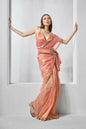 Orange Gold Tissue Net Solid & Gold Cotted Saree - Samaa