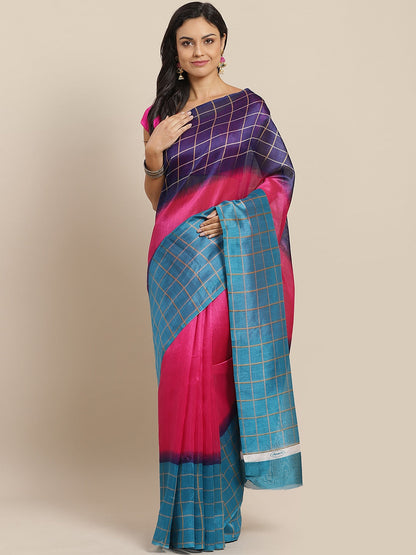 Saree Mall Pink & Purple Colourblocked Bhagalpuri Saree