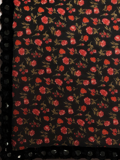 Tikhi Imli Black & Red Poly Georgette Printed Saree