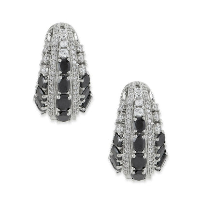 Black & Silver Diamond Hoops Earrings- Ruby Raang