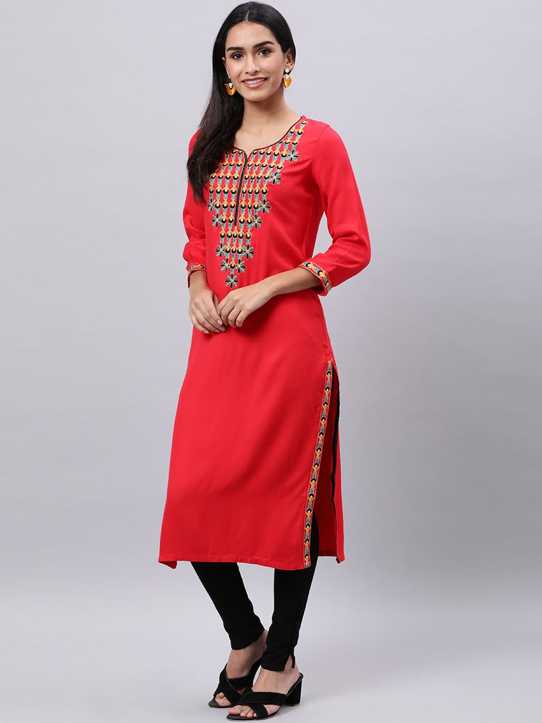 Souchii Red Yoke Design Thread Work Grandeur & Majestic Artwork Kurta