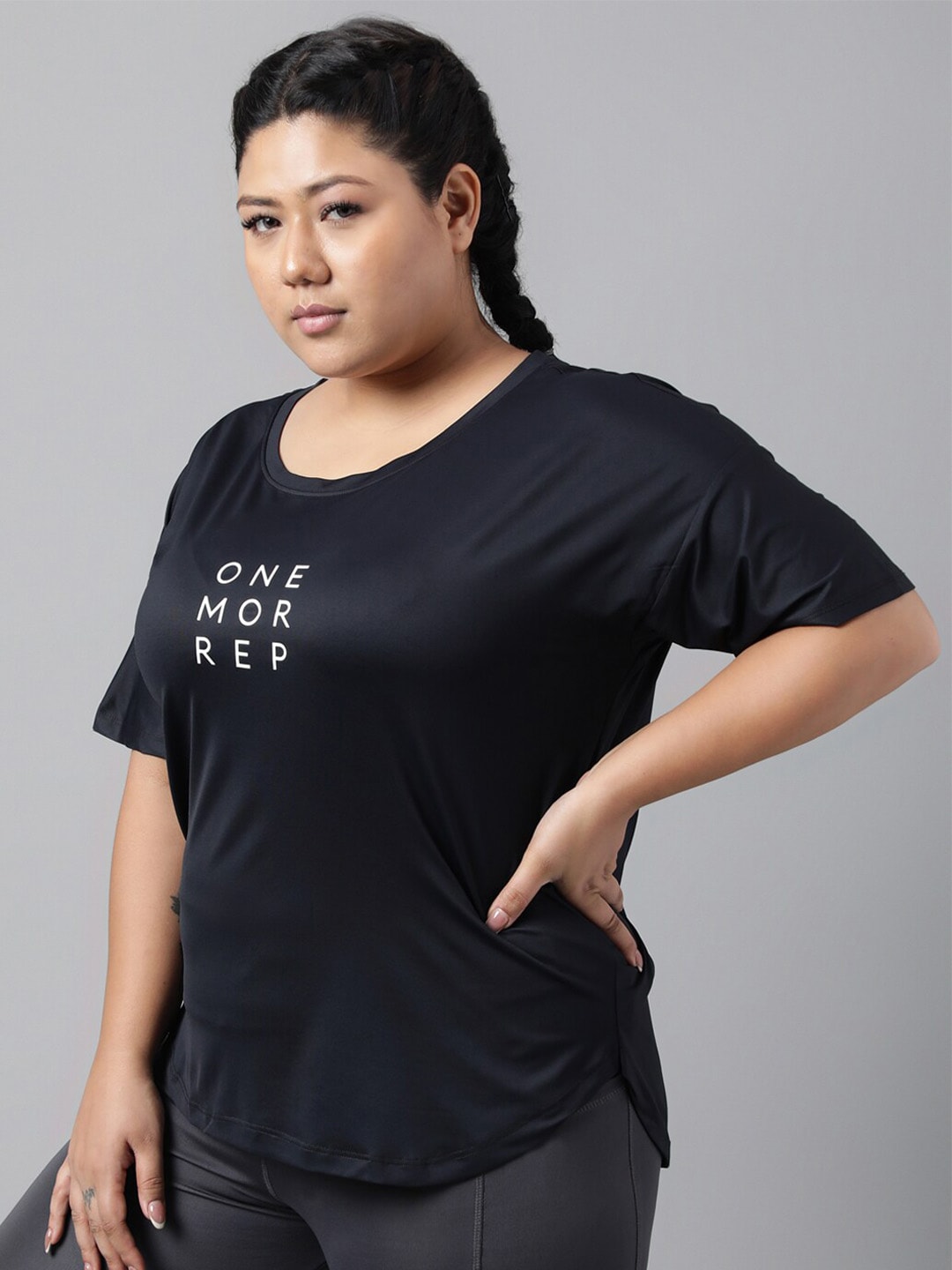 MKH Plus Size Typography Printed Drop Shoulder Sleeves Dri-FIT Relaxed Fit Sports T-shirt