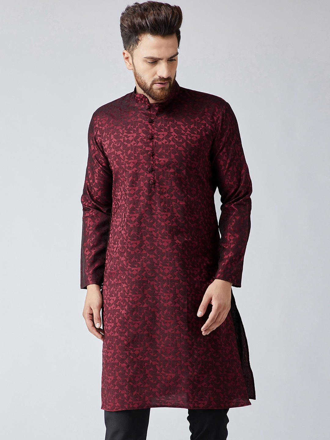 Sojanya Men Maroon Woven Design Straight Kurta