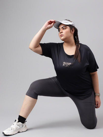 MKH Plus Size Typography Printed Relaxed Fit Dri-FIT T-shirt