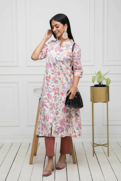Myshka Women Cotton A-Line Round Neck Multi Floral Kurtas
