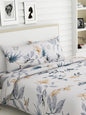 haus & kinder White & Grey Floral 186 TC Pure Cotton King Bedsheet & 2 Pillow Covers