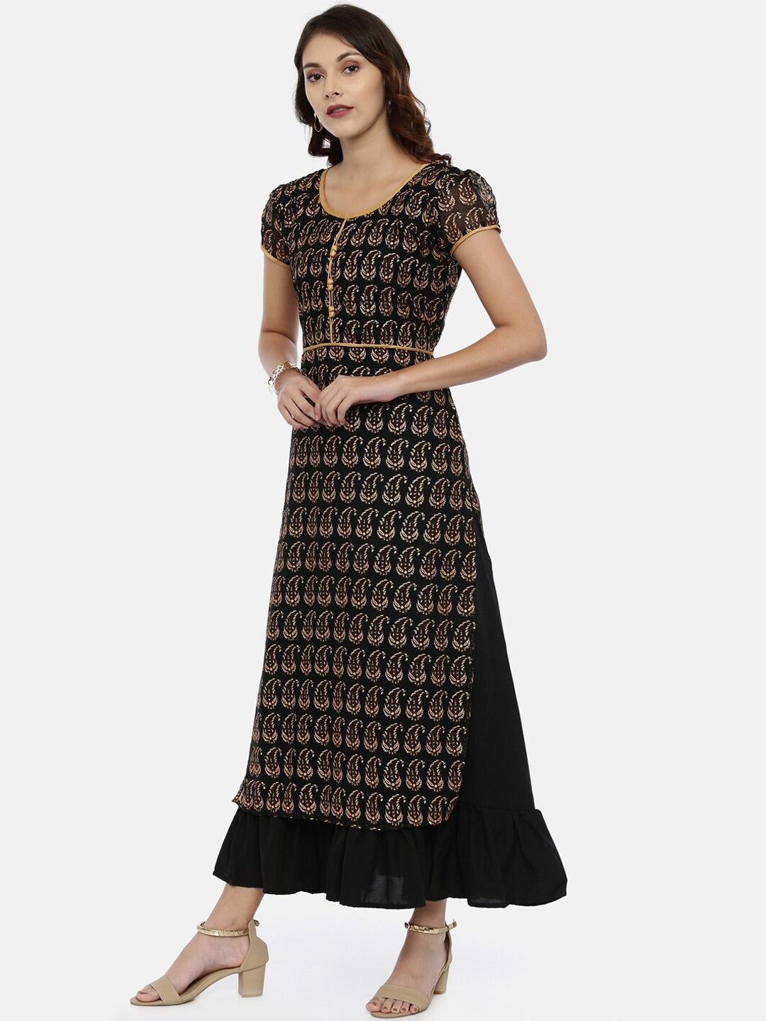 Souchii Black & Yellow Printed Maxi Dress