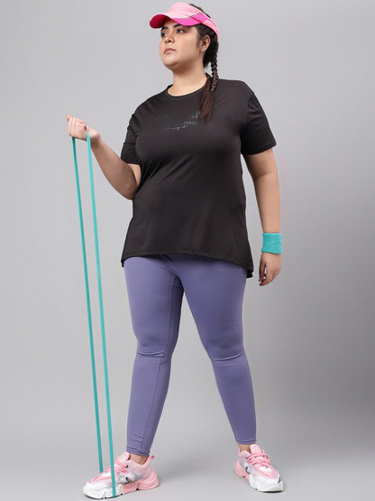 MKH Plus Size Typography Printed Drop Shoulder Sleeves Relaxed Fit Dri-FIT Sports T-Shirt