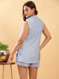 BohoJazz Denim Blue Linen Tailored Shorts with Sleeveless Collared Top Co-ord Set