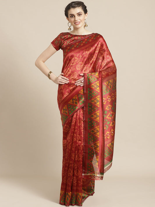 Saree Mall Rust Red & Mustard Yellow Printed Saree