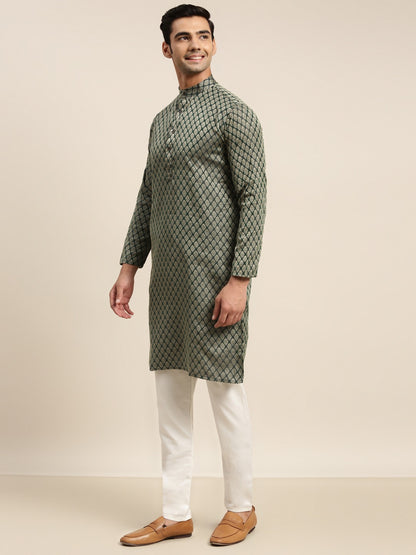 Sojanya Men Green Ethnic Motifs Kurta with Pyjama & Nehru Jacket