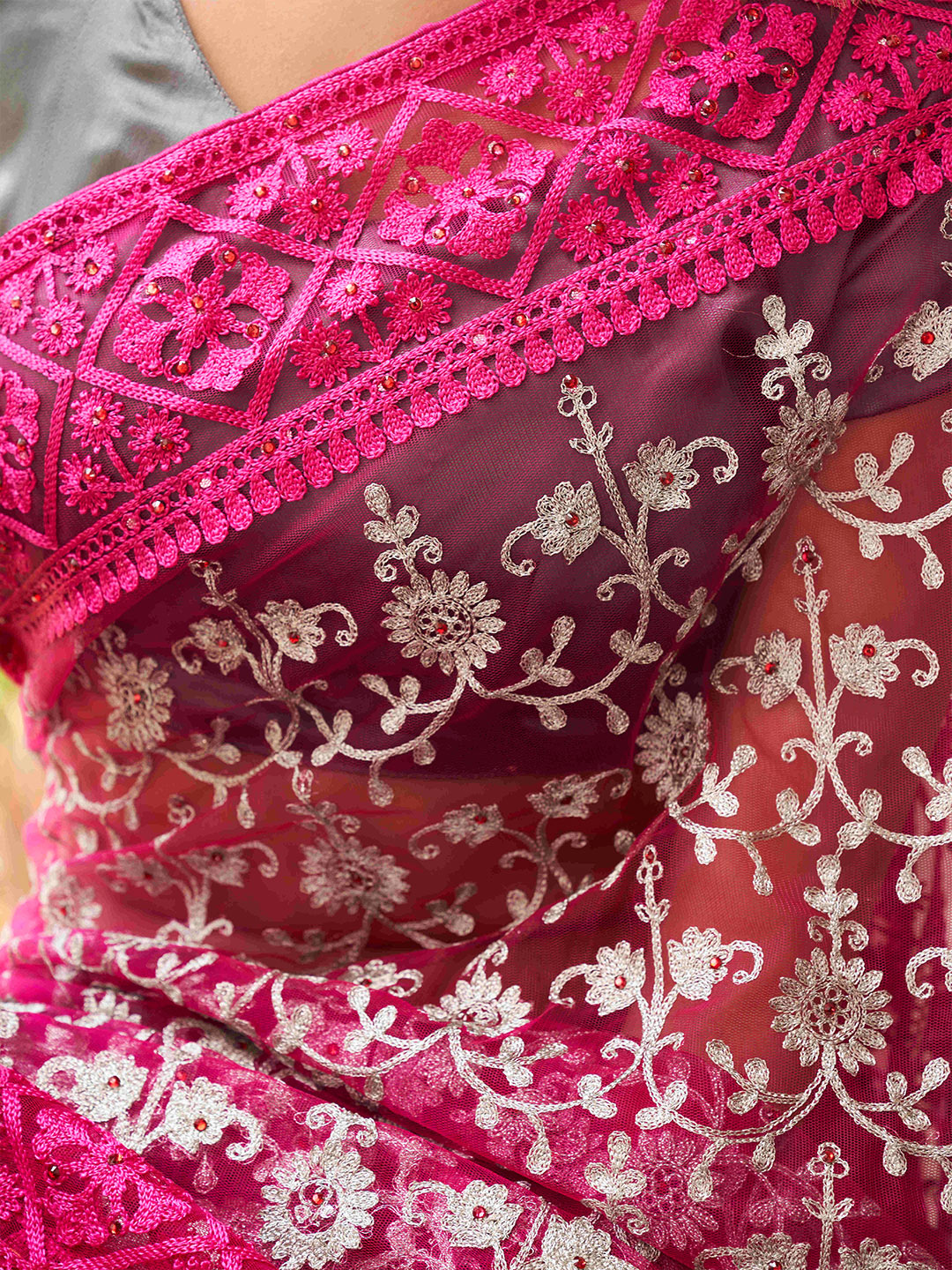 Tikhi Imli Embellished Beads and Stones Net Heavy Work Saree