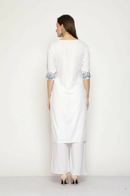 Maai Rayon Hand Printed Kurta Off-White