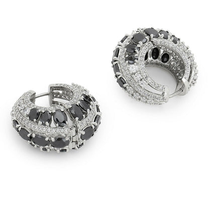 Black & Silver Diamond Hoops Earrings- Ruby Raang