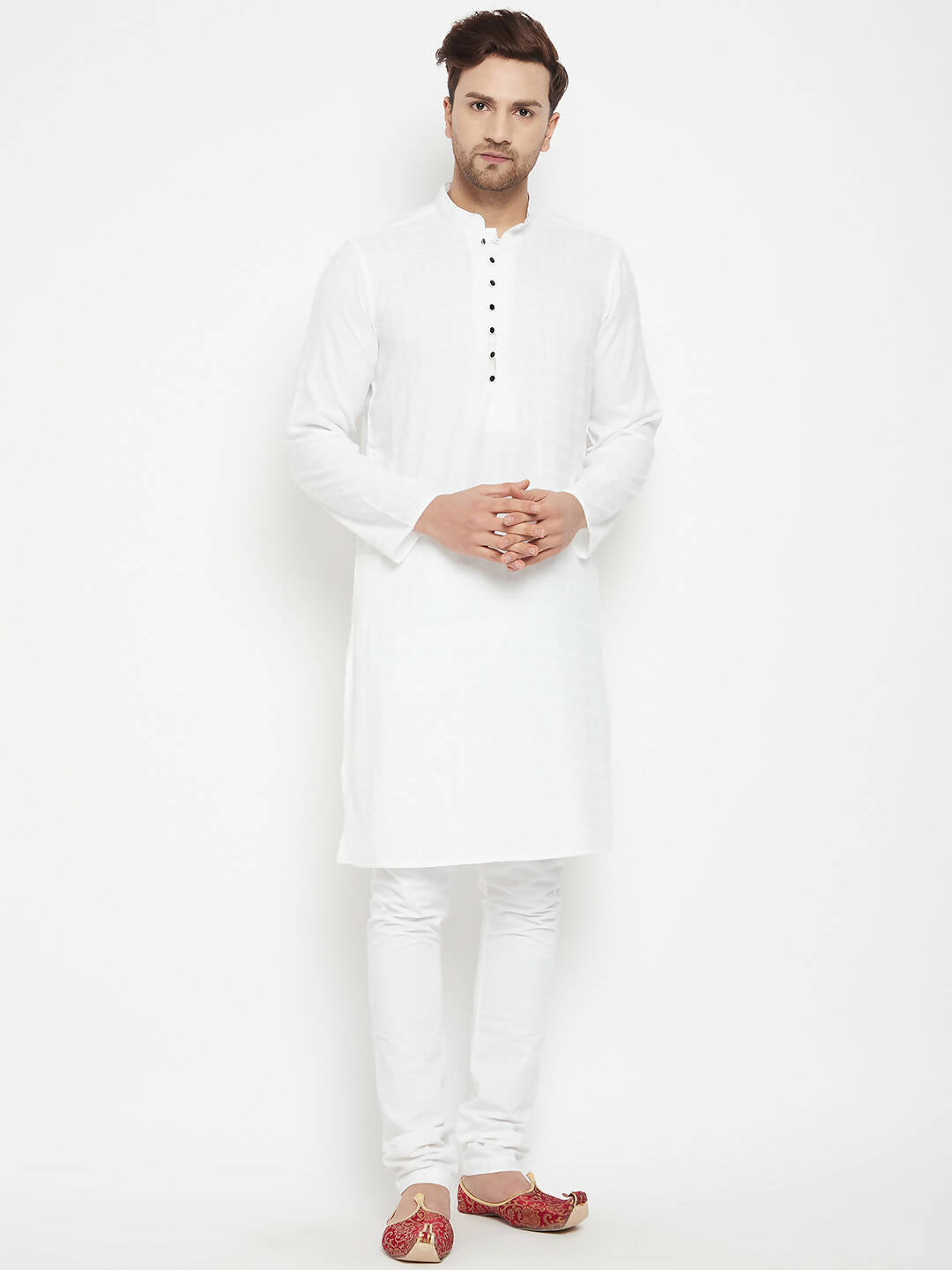Even Apparels White Viscose Long Men's Kurta With Band Collar