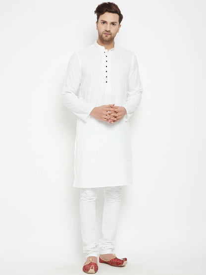 Even Apparels White Viscose Long Men's Kurta With Band Collar