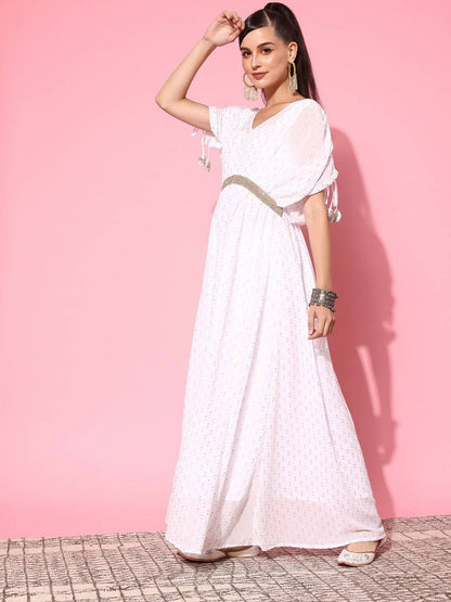 Ahalyaa Women's Traditional wear Ethnic Dress - White